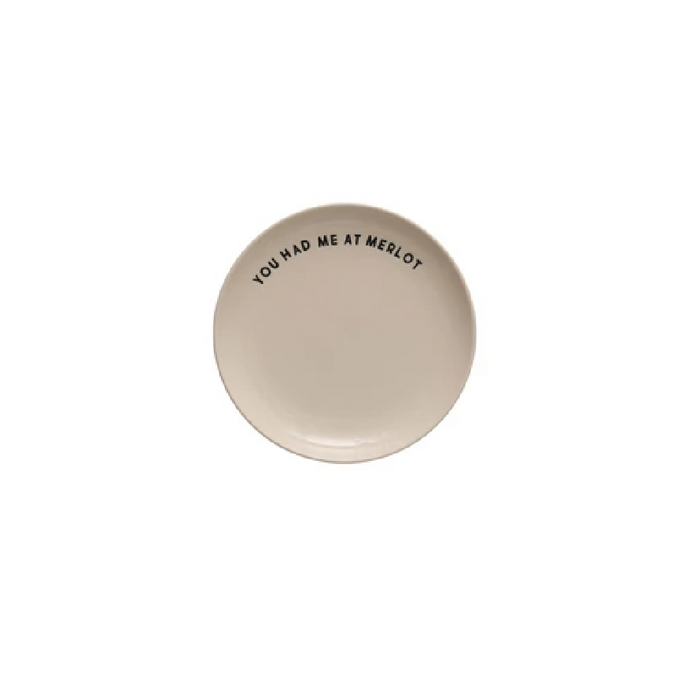 Stoneware Plate with Wax Relief Wine Saying