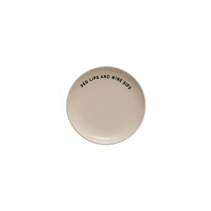 Stoneware Plate with Wax Relief Wine Saying