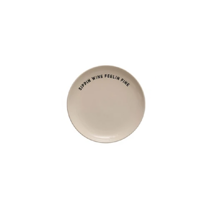 Stoneware Plate with Wax Relief Wine Saying