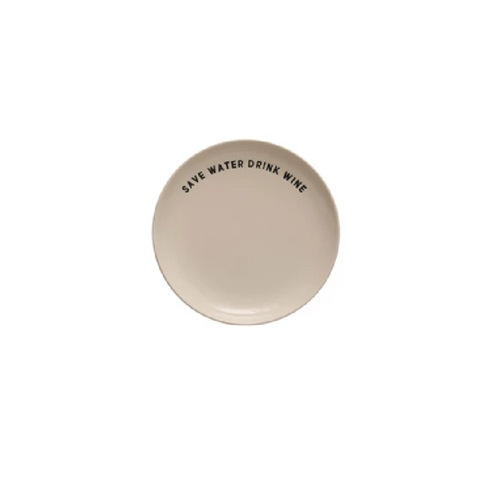 Stoneware Plate with Wax Relief Wine Saying