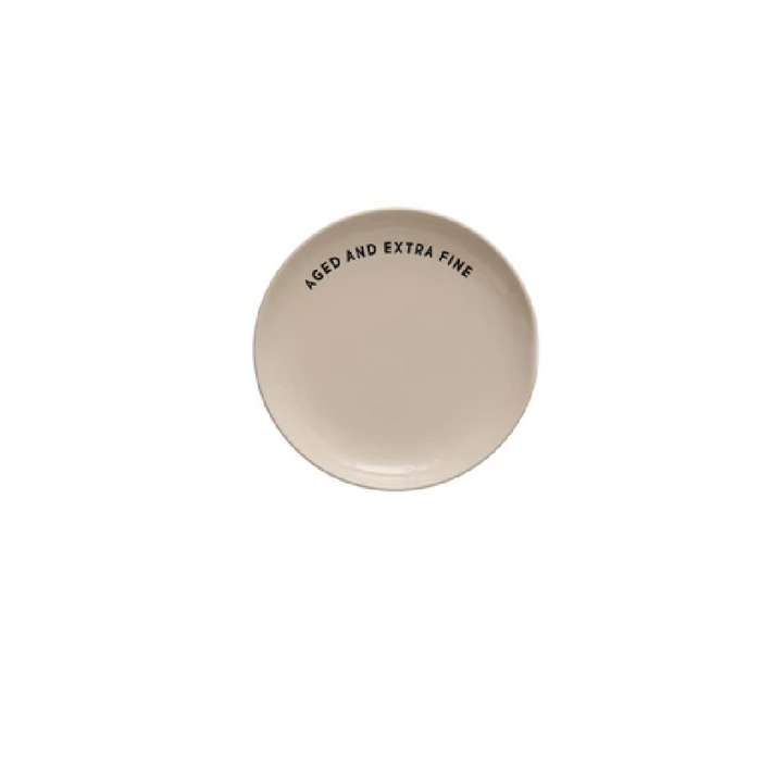 Stoneware Plate with Wax Relief Wine Saying