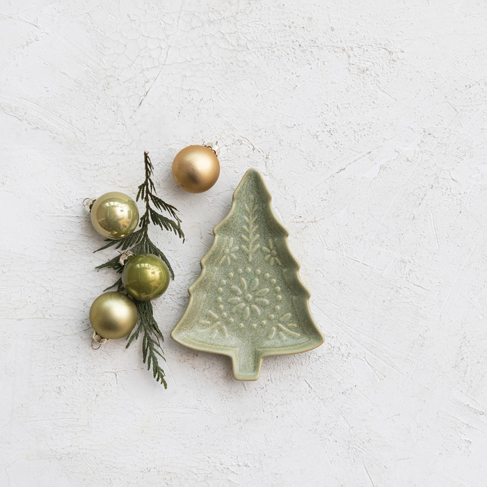 Stoneware Tree Shaped Plate, Green