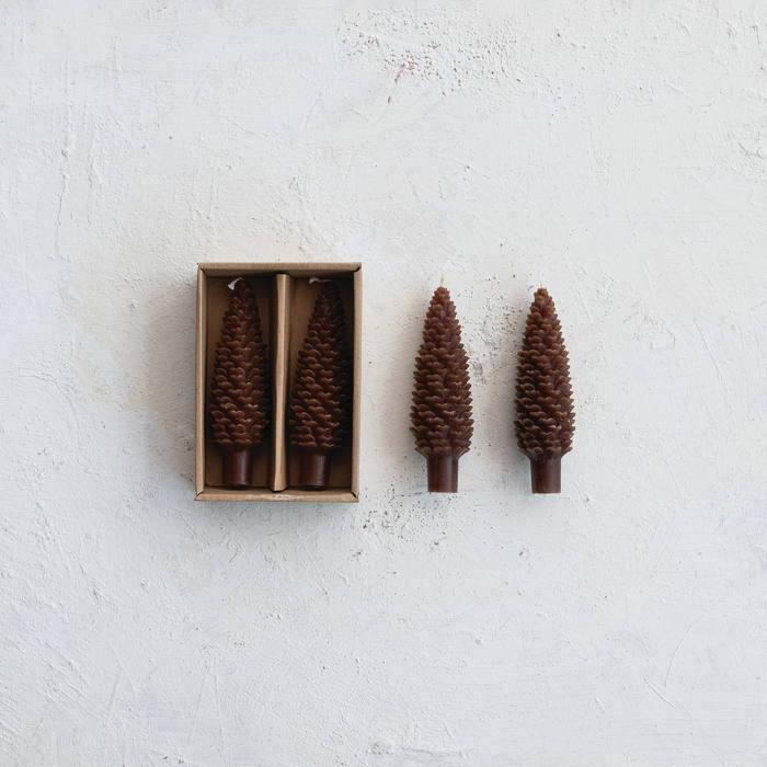 Unscented Pinecone Shaped Taper Candles, Set of 2
