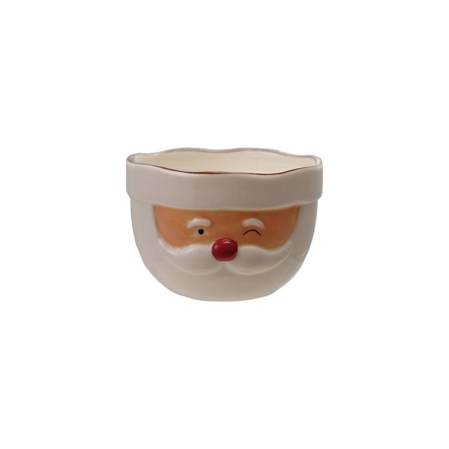 Stoneware Santa Head Shaped Mixing Bowl with Red Rim, Red & White