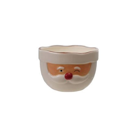 Stoneware Santa Head Shaped Mixing Bowl with Red Rim, Red & White