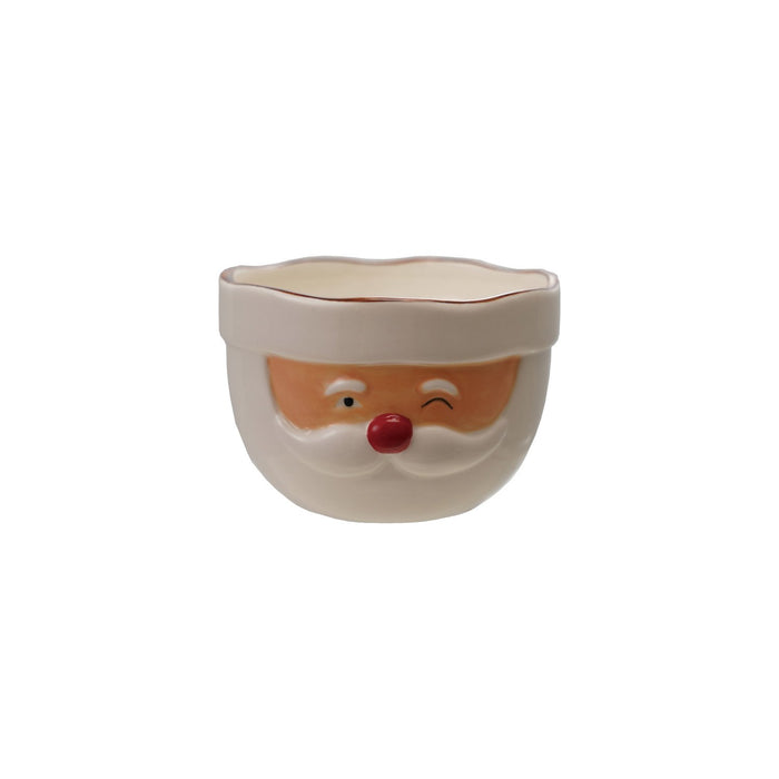 Stoneware Santa Head Shaped Mixing Bowl with Red Rim, Red & White