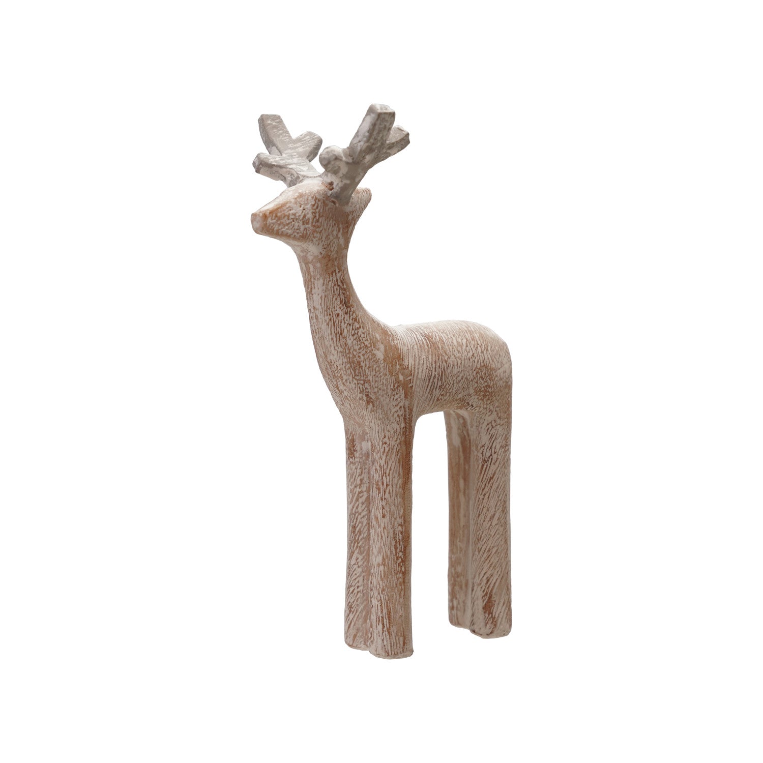 3"L x 2"W x 5-1/2"H Resin Deer, Whitewashed Wood Finish