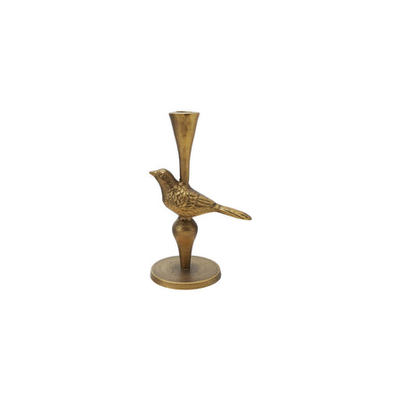 6"L x 4"W x 9"H Cast Iron Bird Taper Holder, Antique Gold Finish