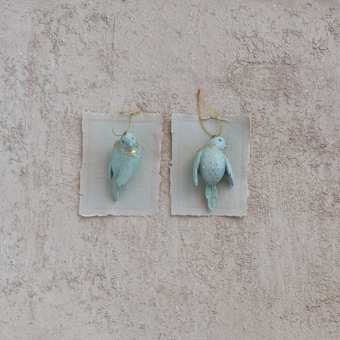 Resin Bird Ornament with Glitter, Gold Finish