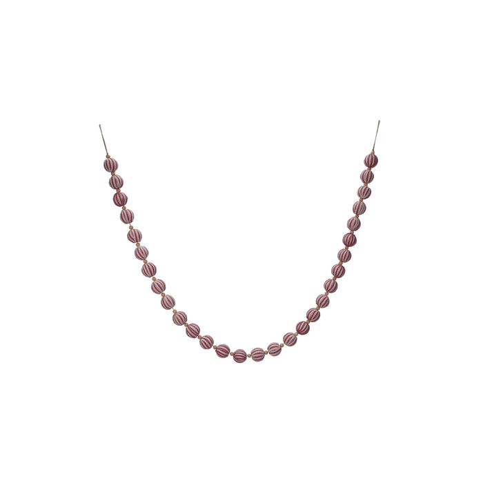 Foam & Fabric Ball Garland with Stripes & Wood Beads