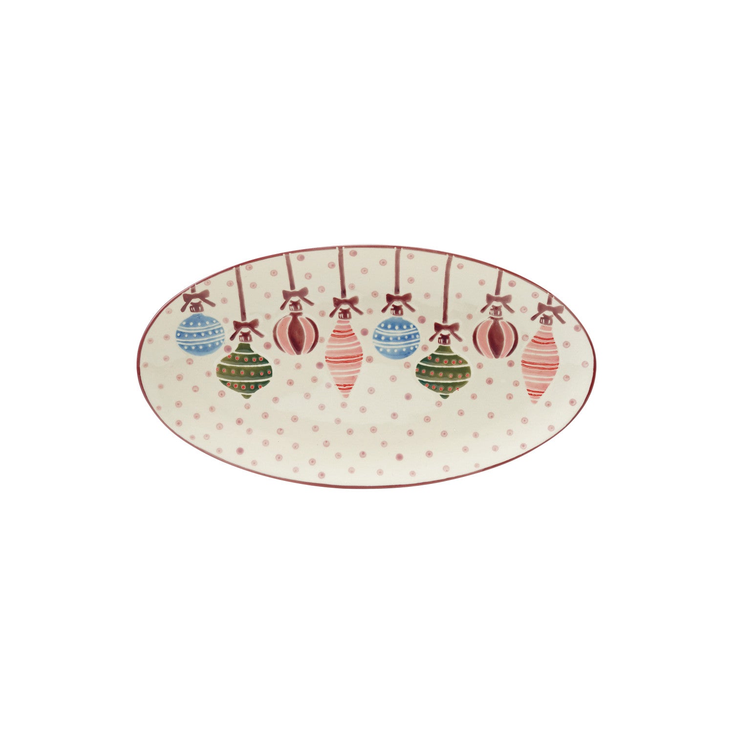 Hand-Painted Stoneware Platter with Wax Relief Ornaments & Dots