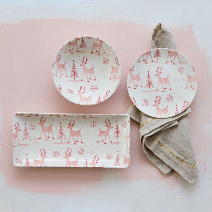 Stoneware Platter with Reindeer, Trees & Snowflakes