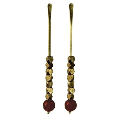 Bodhi Post Earring With Carnelian, Brass Beads