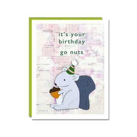 Card that says " It"s your birthday go nuts" on white background
