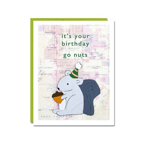 Card that says " It"s your birthday go nuts" on white background