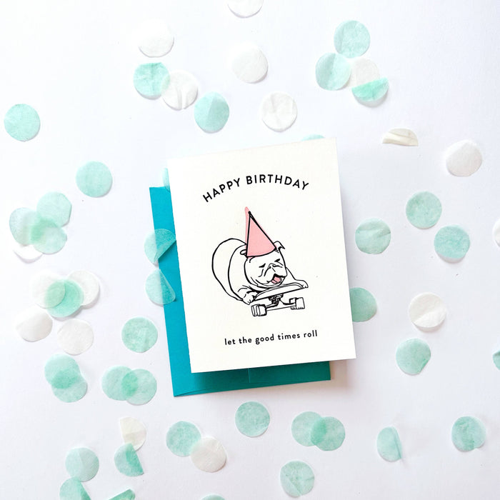 Roller Dog Birthday - Letterpress Birthday Greeting Card