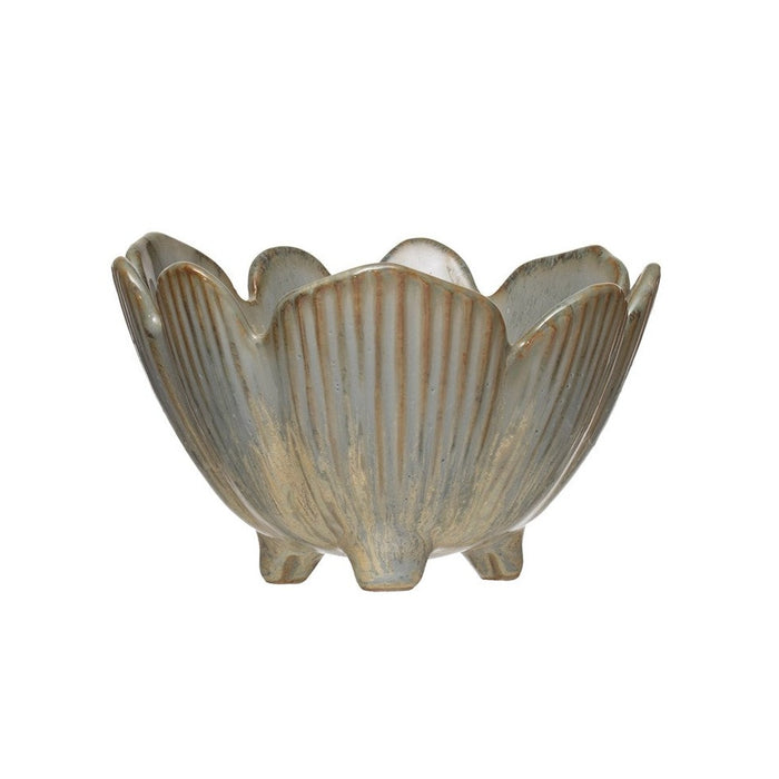 porcelain flower bowl with feet. Bluish grey color - each will vary