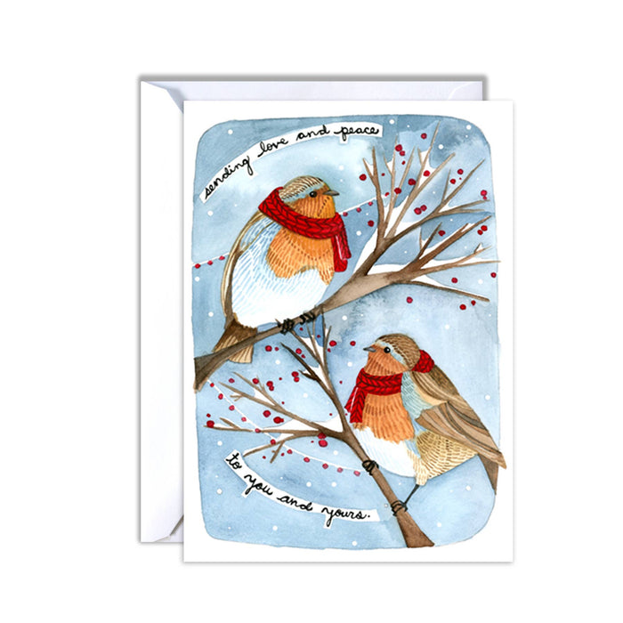 Winter Robins Blank Christmas Card