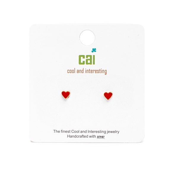 Red Heart Gold Stud Earrings