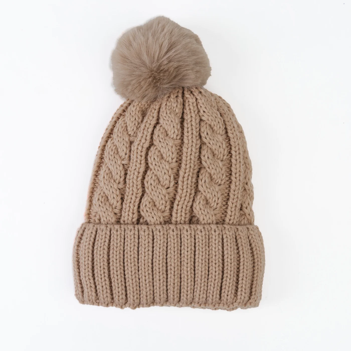 Winter Sierra Latte Cable Knit Pom Beanie