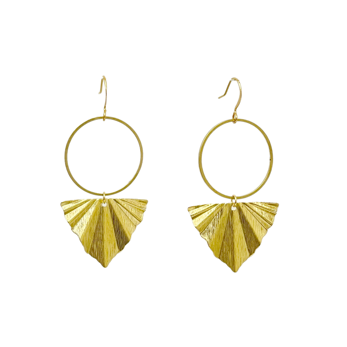 Crinkle Fan Geo Brass Earrings
