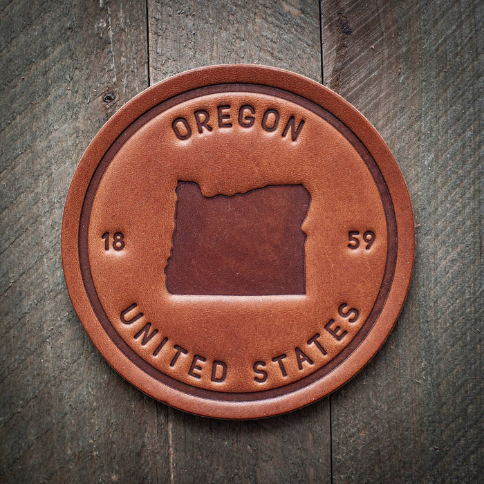Oregon State Silhouette Leather Coaster