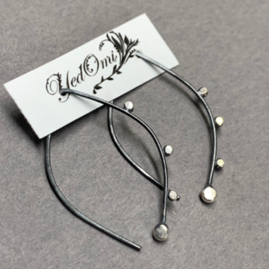 Small Bulb Hoops - Oxidized Black and Silver