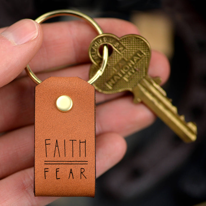Faith Over Fear Leather Keychain