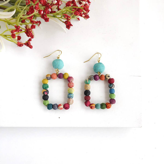 Kantha Dangling Square Earrings