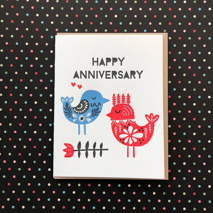 Happy Anniversary Birds Letterpress Card