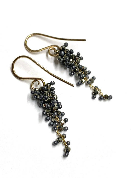 Small Pyrite Wisteria Earrings 14k G and Oxidized black silver