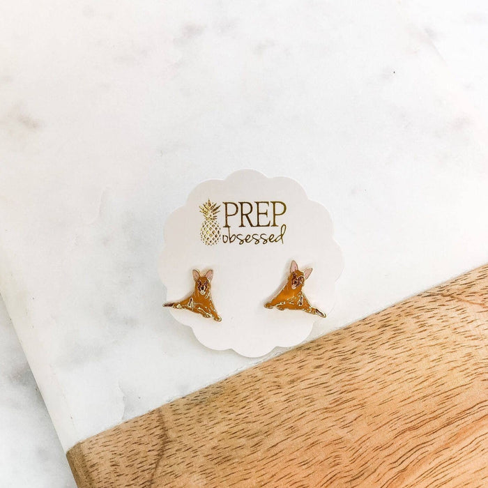 German Shepherd Pet Enamel Stud Earrings