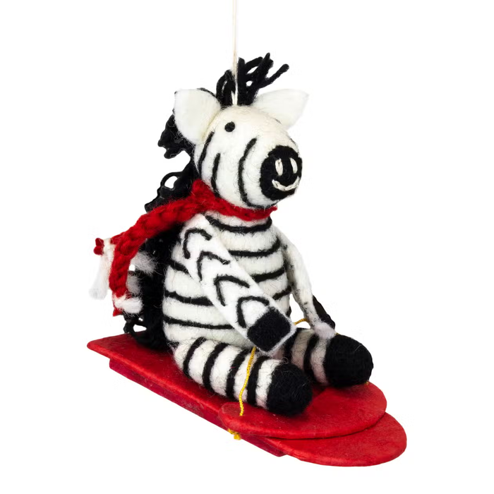 Sledding Zebra Ornaments
