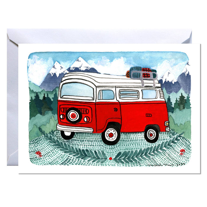 Blank Red Camper Van Greeting Card