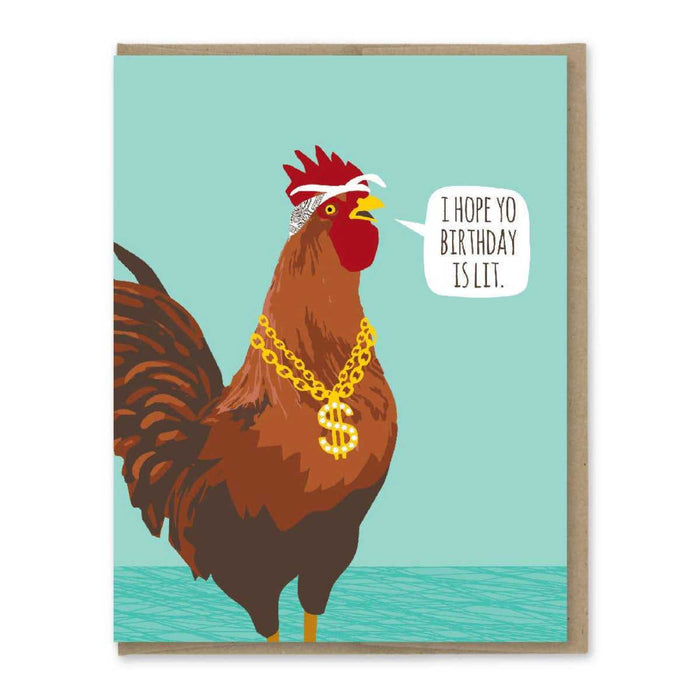 Lit Rooster Birthday Card