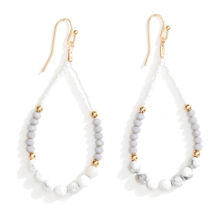 Teardrop Earrings- Howlite Stone and Crystal