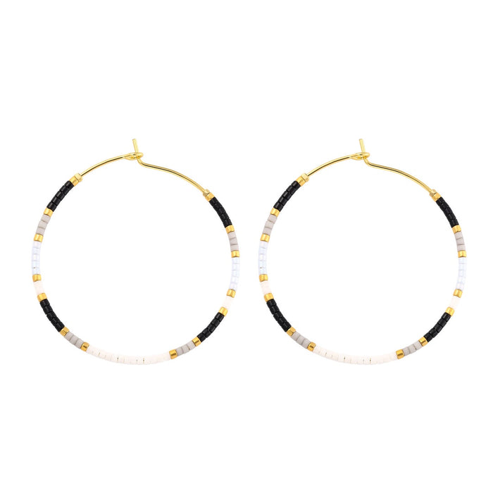 Beaded Hoop Earrings- B&W