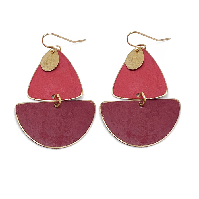 Patina Teardrop Earrings - Pink Abstract Shapes