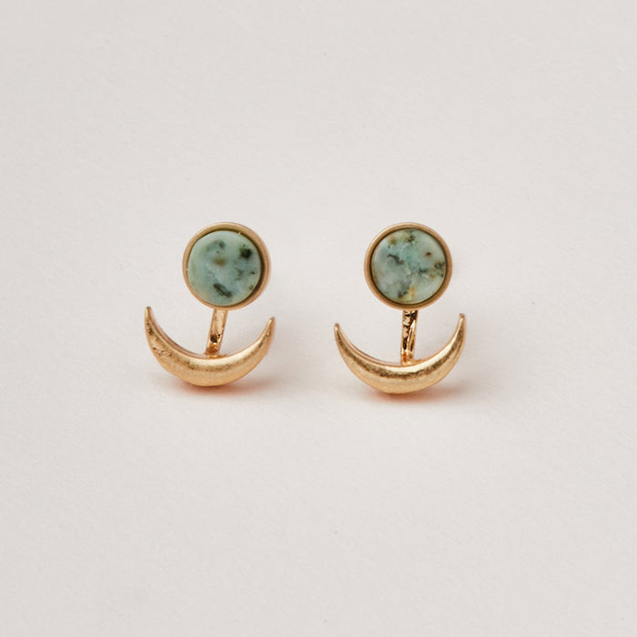 Stone Moon Phase Ear Jacket - African Turquoise/Gold