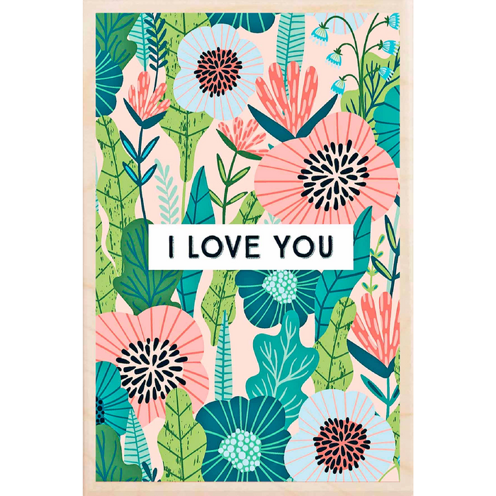 I Love You wooden postcard