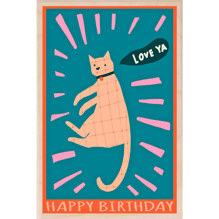 Happy Birthday Cat Wooden Postcard
