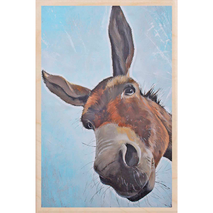Blue Donkey Wooden Postcard