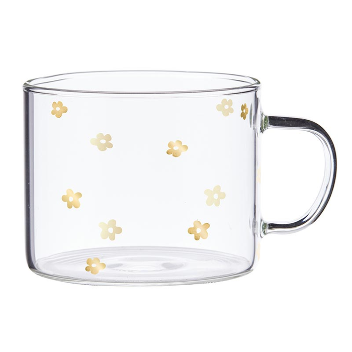 Large Glass Mug - Gold Flowers