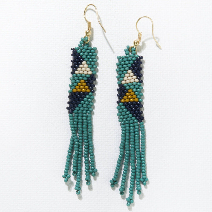 Teal, Navy + Citron Petite Fringe Seed Bead Earrings