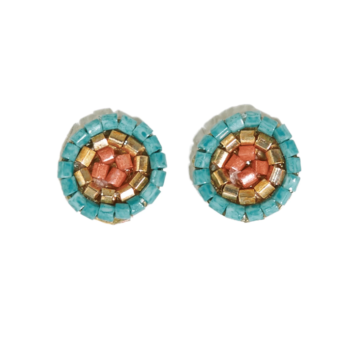 Rowan Circles Beaded Post Earrings Teal