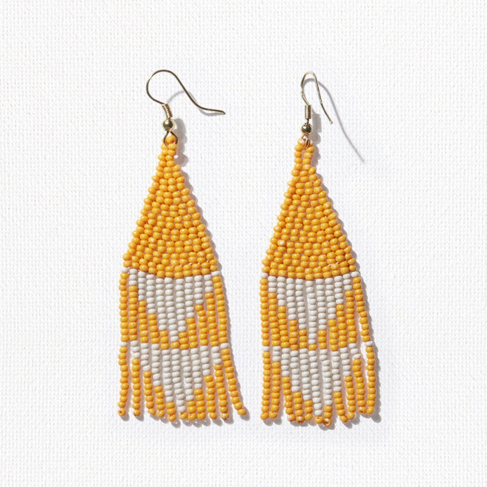 Yellow With Ivory Triangle Earrings