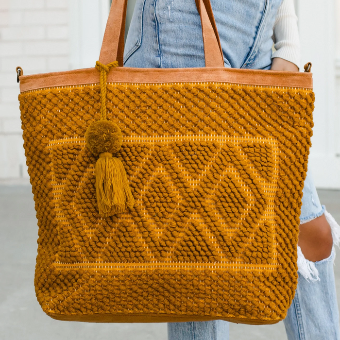 Mustard Diamond Pattern Tote Bag