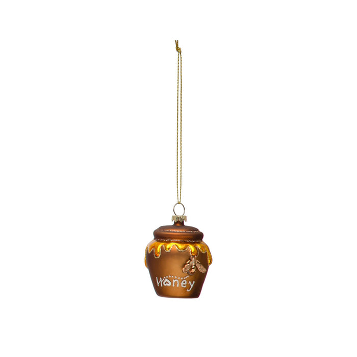 Hand-Painted Glass Honey Pot Ornament w/ Bee & Glitter