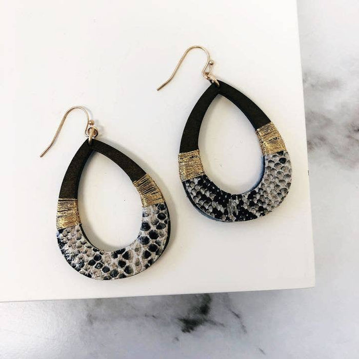 Deanna Teardrop Dangles - Brown Snakeskin