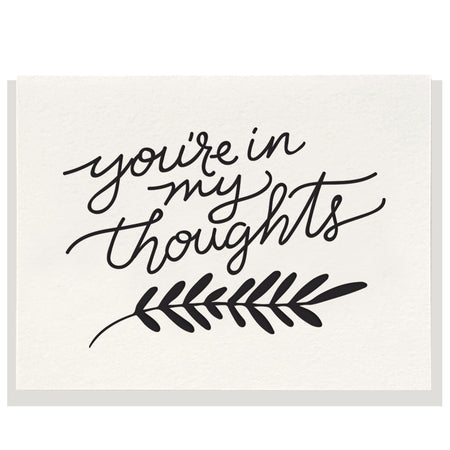 white card that reads "you're in my thoughts"